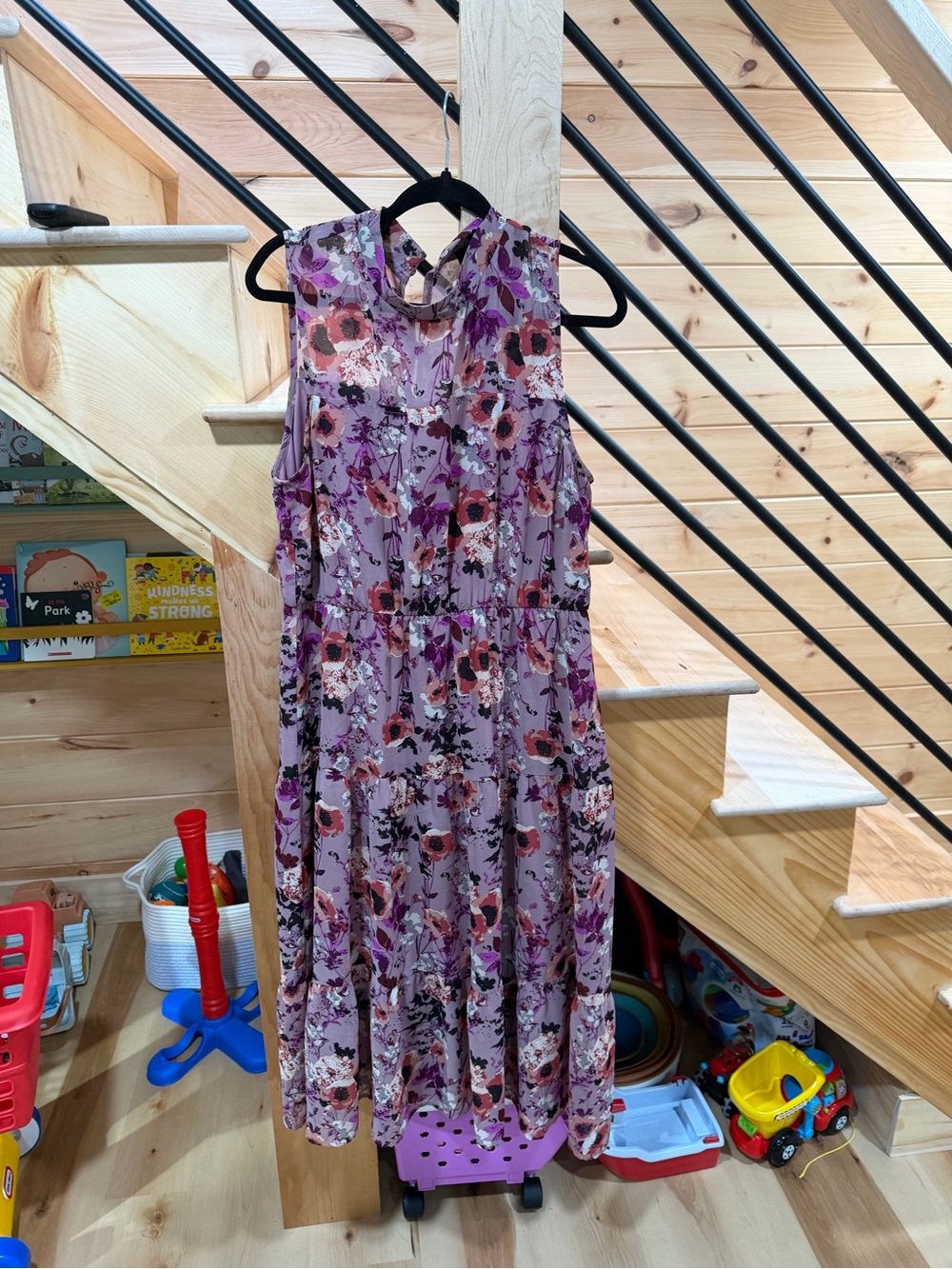 Lulu's Lavender Floral Sleeveless Tiered Midi Dress